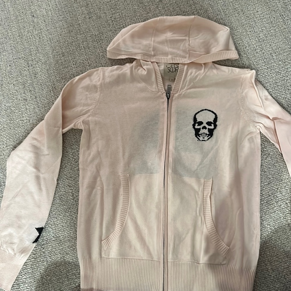 Pink sweater zip up hood